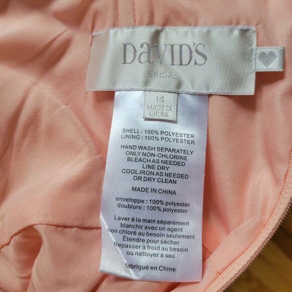 David's Bridal Size 14 A-line Dress One-Shoulder Bellini Orange Crinkle Chiffon - Picture 4 of 4